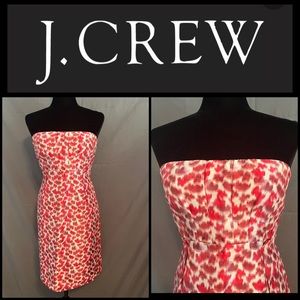 J Crew 100% silk cocktail dress.  Winter white with red pattern.  Size 8